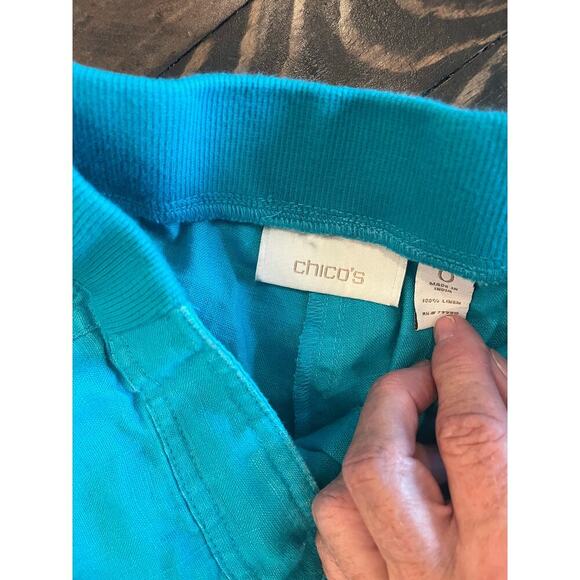 Chicos 100% Linen Pant Women Small Cargo Utility Beach Pocket Lagenlook ColorFul - Picture 3 of 9